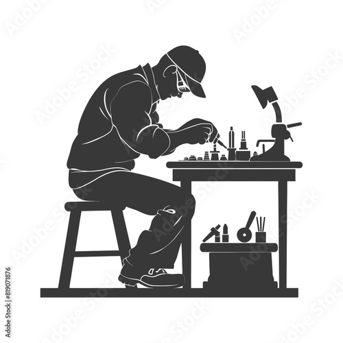 silhouette goldsmith in action full body black color only