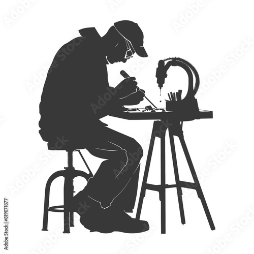 silhouette goldsmith in action full body black color only