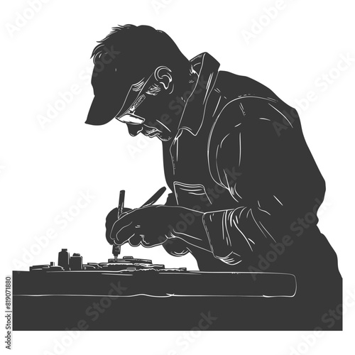 silhouette goldsmith in action full body black color only