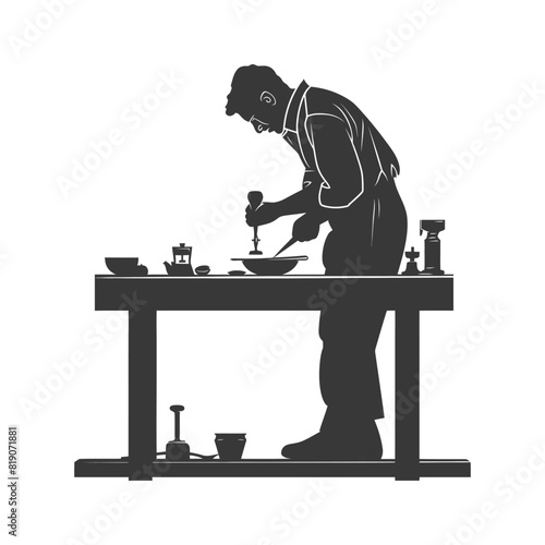 silhouette goldsmith in action full body black color only