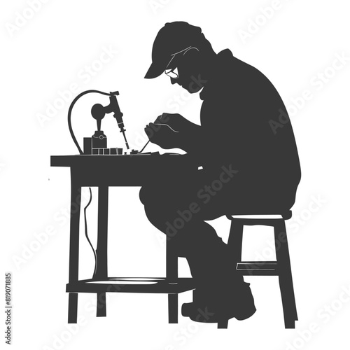 silhouette goldsmith in action full body black color only