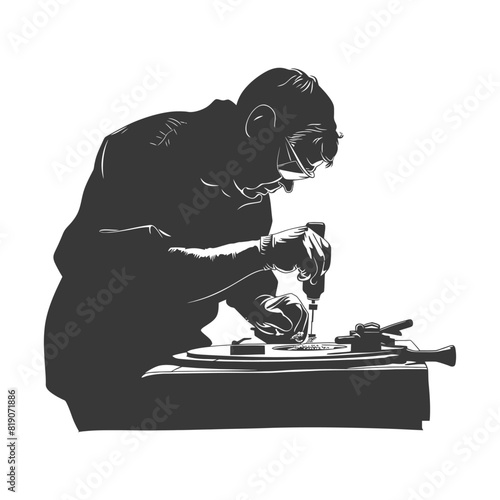 silhouette goldsmith in action full body black color only