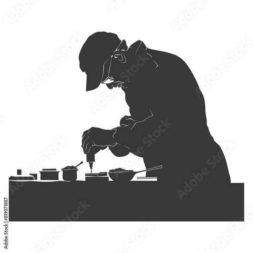 silhouette goldsmith in action full body black color only