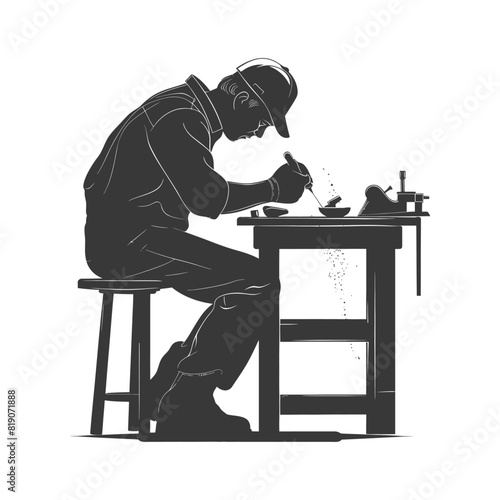 silhouette goldsmith in action full body black color only