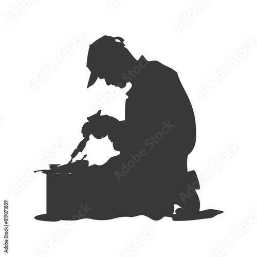 silhouette goldsmith in action full body black color only