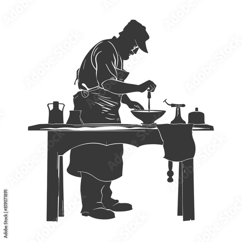 silhouette goldsmith in action full body black color only