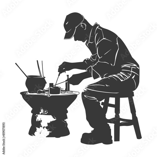 silhouette goldsmith in action full body black color only