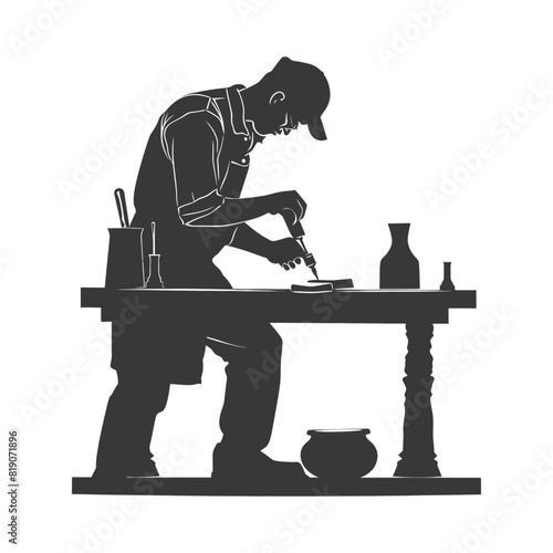 silhouette goldsmith in action full body black color only