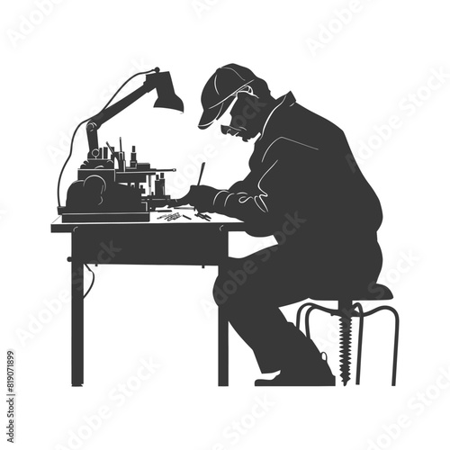 silhouette goldsmith in action full body black color only