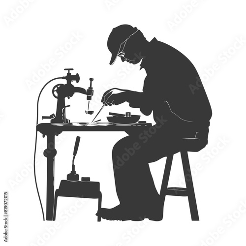silhouette goldsmith in action full body black color only