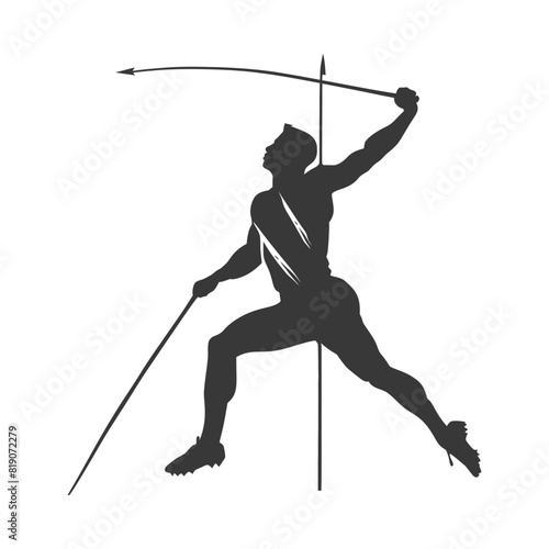 silhouette javelin thrower athlete in action full body black color only