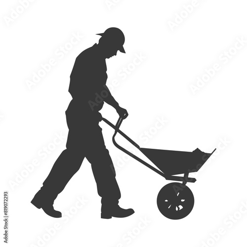 silhouette labour working with wheelbarrow black color only