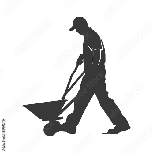 silhouette labour working with wheelbarrow black color only