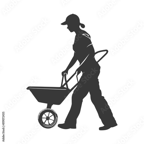 silhouette labour working with wheelbarrow black color only