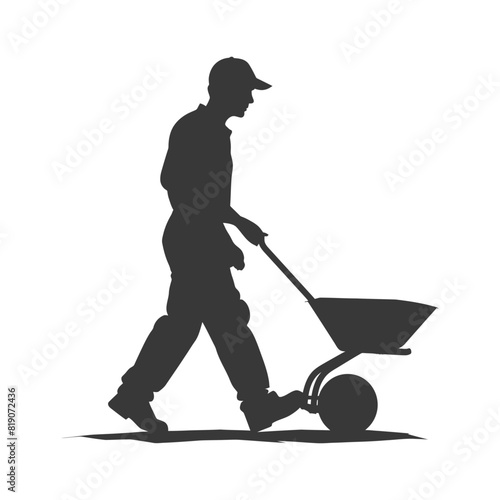 silhouette labour working with wheelbarrow black color only