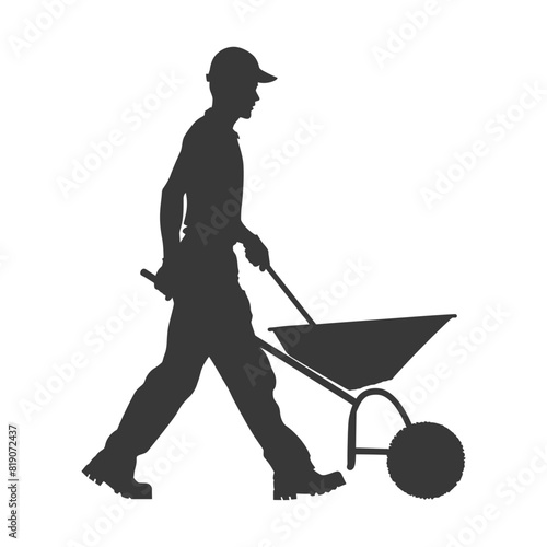 silhouette labour working with wheelbarrow black color only