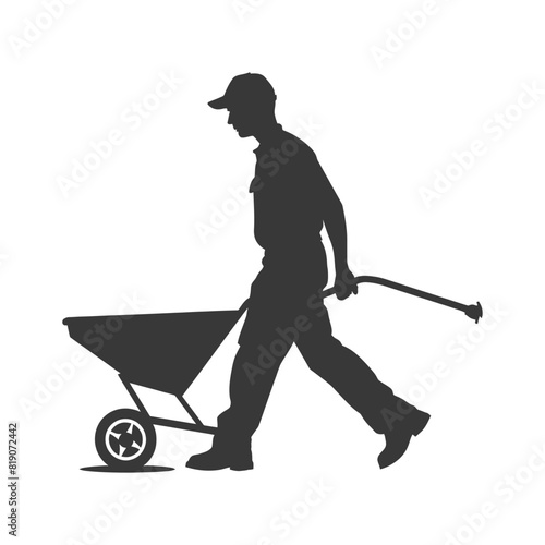 silhouette labour working with wheelbarrow black color only