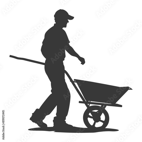silhouette labour working with wheelbarrow black color only