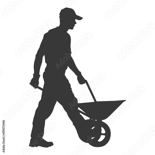 silhouette labour working with wheelbarrow black color only