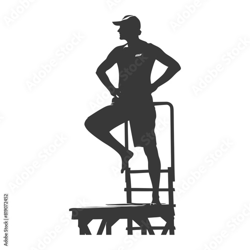 silhouette lifeguard in action full body black color only