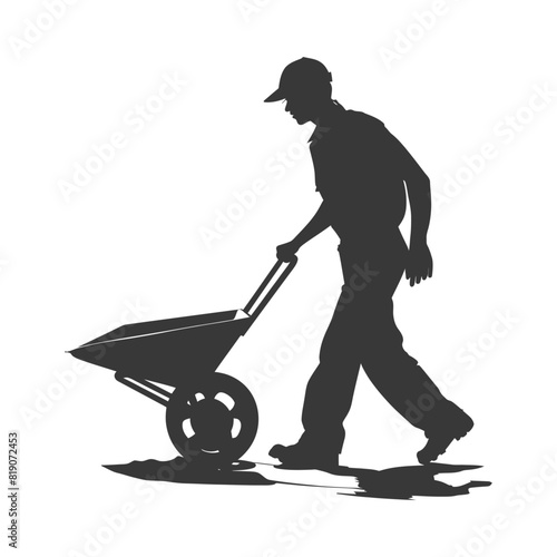 silhouette labour working with wheelbarrow black color only