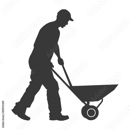 silhouette labour working with wheelbarrow black color only