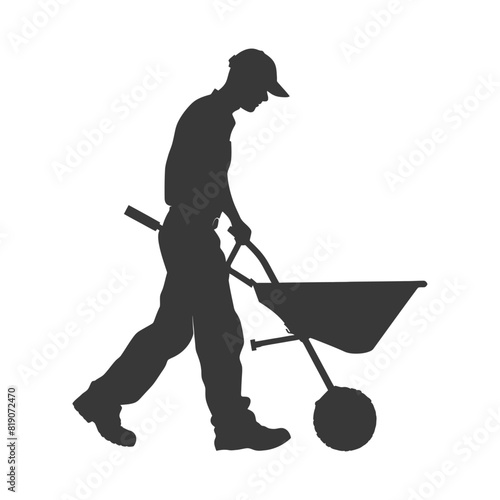 silhouette labour working with wheelbarrow black color only