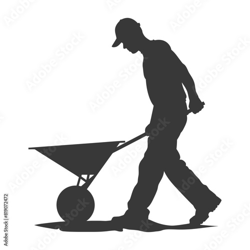silhouette labour working with wheelbarrow black color only