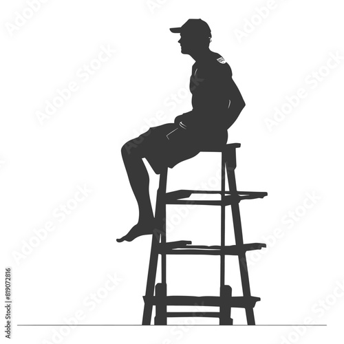 silhouette lifeguard in action full body black color only