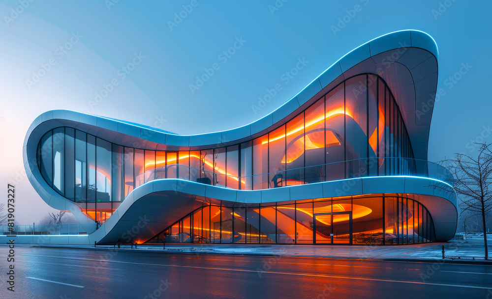 Naklejka premium The building is modern building at night