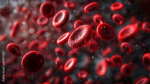 Close-up view of red blood cells in motion. Perfect for medical and scientific presentations  illustrating hematology and vascular health.
