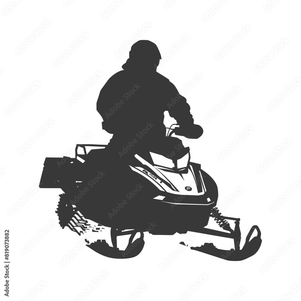 Fototapeta premium silhouette man riding snowmobile black color only