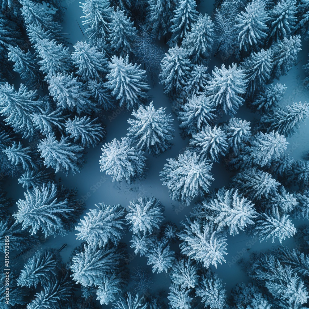 aerial drone view of a group of isolated pine trees covered by fresh snow after snowfall aerial drone view of a group of isolated pine trees covered by fresh snow after snowfall