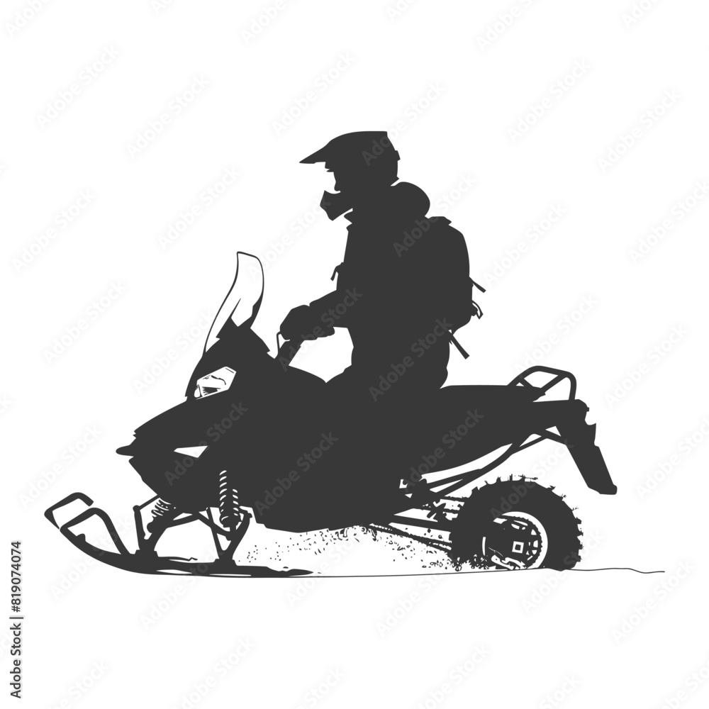 silhouette man riding snowmobile black color only