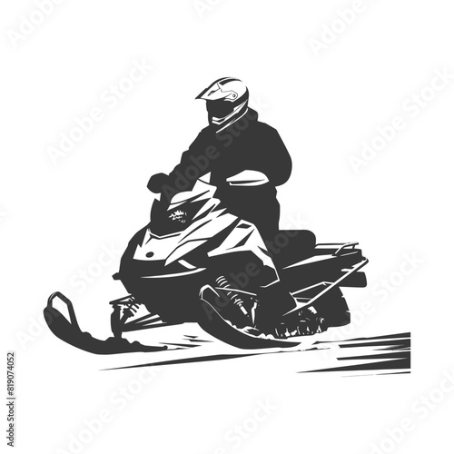 silhouette man riding snowmobile black color only