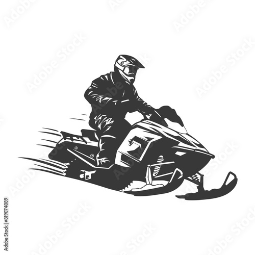 silhouette man riding snowmobile black color only