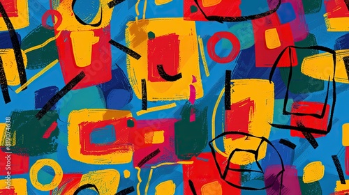 marker painting seamless pattern abstract background in colorful bright vivid tone  freedom fun liberal concept  doodle pattern grungy artistic design  Generative Ai