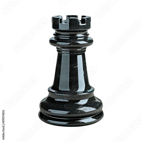 Black rook piece. Isolated on transparent background.