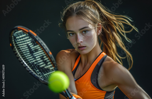 Young Woman Playing Tennis With Racket