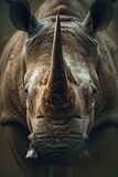 Close up of a rhino's face on a black background. Suitable for wildlife and nature themes