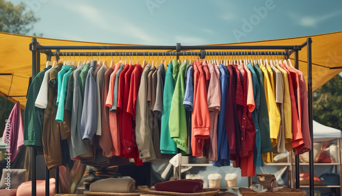 A rack of clothes is hanging under a yellow tent © terra.incognita