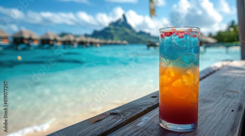 Drink on Wooden Deck Overlooking Ocean