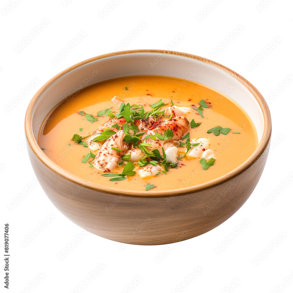 Delicious Bowl of Lobster Bisque Soup, on transparent background, clipping path, png Delicious Bowl of Lobster Bisque Soup, on transparent background, clipping path, png