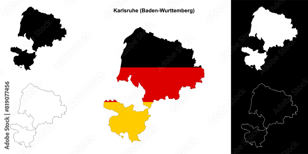 Fototapeta premium Karlsruhe (Baden-Wurttenberg) blank outline map set