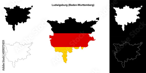 Ludwigsburg (Baden-Wurttenberg) blank outline map set
