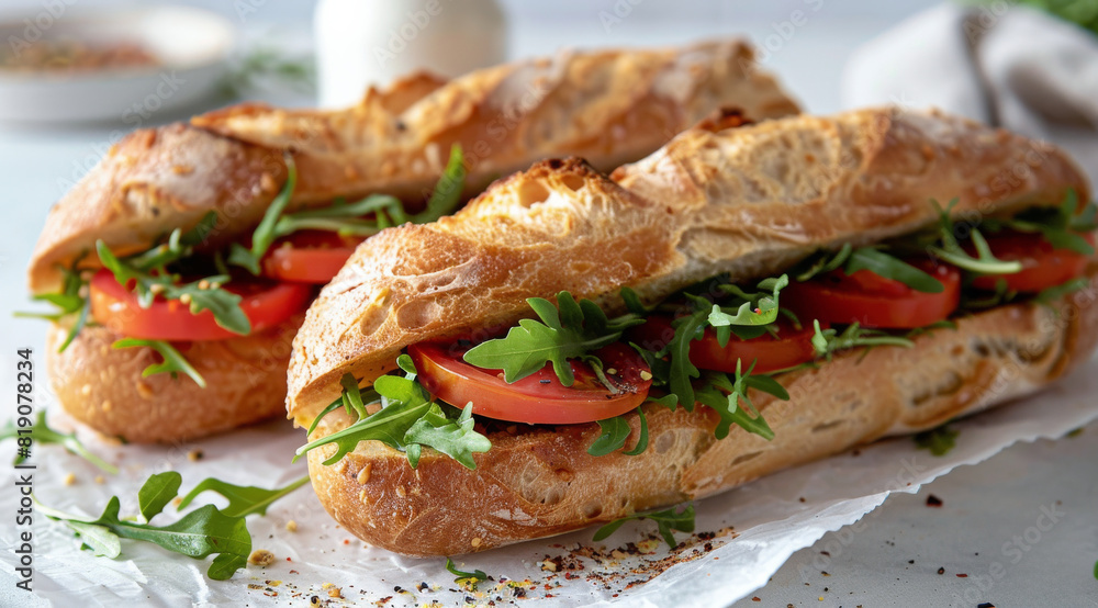Two Sandwiches With Tomatoes and Arugula Two Sandwiches With Tomatoes and Arugula
