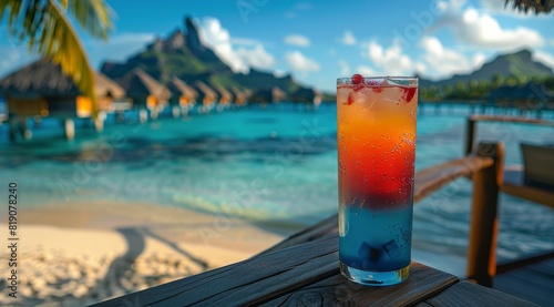 Drink on Wooden Deck Overlooking Ocean