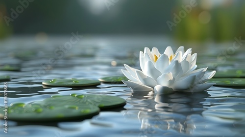 Graceful Canadian Water Lily Floating Peacefully on a Still Pond or Lake with a Plain Digital Backdrop Ideal for Text Overlay