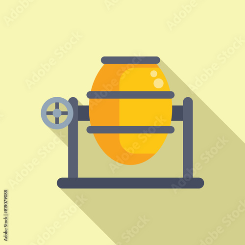 Flat design cartoon honey barrel icon with wooden tap, sweet syrup food illustration vector graphic in yellow. Bee product natural organic storage apiary agriculture beekeeping golden clipart