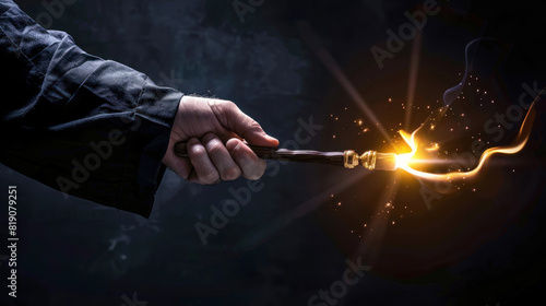 Magic wand in sorcerer's hand photo